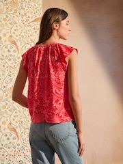 Morris & Co. Sunflower Linen Blend Button Down Relaxed Sleeve Printed Top - Image 4 of 7