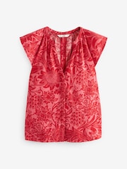 Morris & Co. Sunflower Linen Blend Button Down Relaxed Sleeve Printed Top - Image 6 of 7