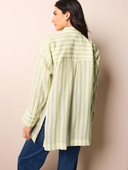 Zelena s črtami - Linen Look Casual Summer Shirt - Slika 2 iz 6