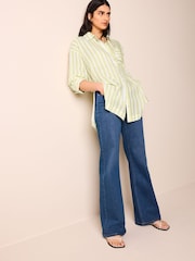 Zelena s črtami - Linen Look Casual Summer Shirt - Slika 3 iz 6