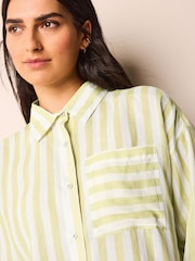Zelena s črtami - Linen Look Casual Summer Shirt - Slika 4 iz 6