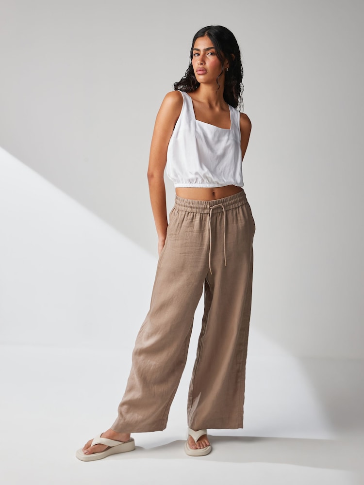 White Summer Square Neck Top with Linen - Image 3 of 6