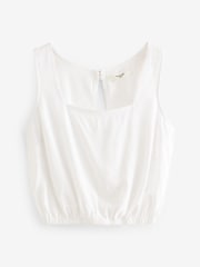 White Summer Square Neck Top with Linen - Image 5 of 6