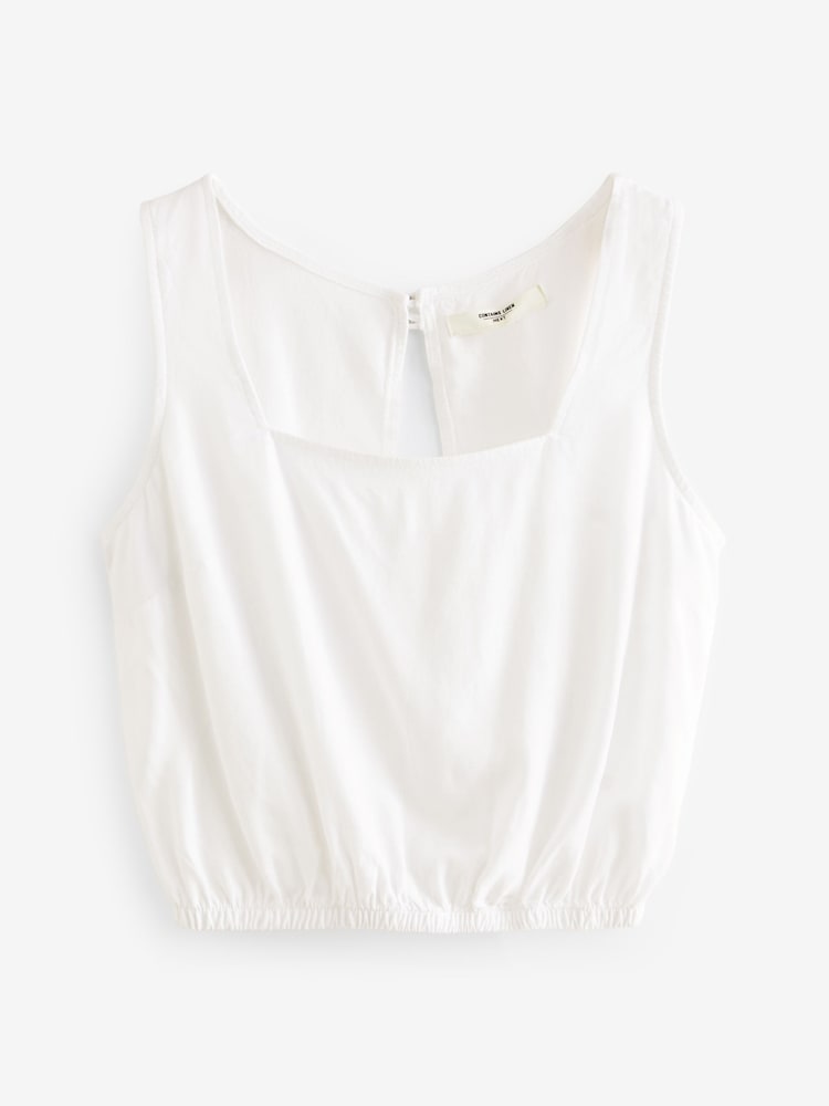 White Summer Square Neck Top with Linen - Image 5 of 6