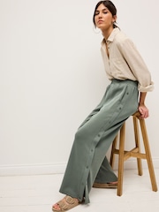 Khaki Green Soft Jersey Popper Side Trousers - Image 1 of 6