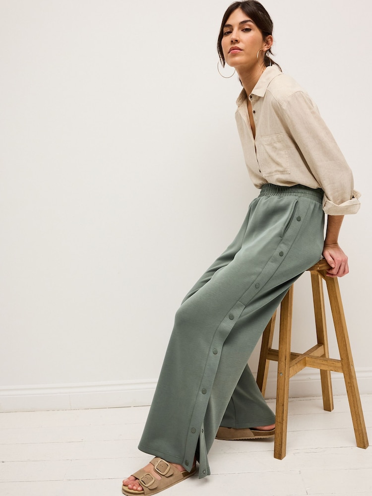 Khaki Green Soft Jersey Popper Side Trousers - Image 1 of 6