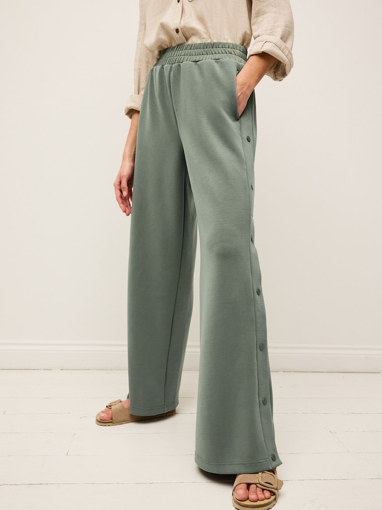 Khaki Green Soft Jersey Popper Side Trousers - Image 2 of 6