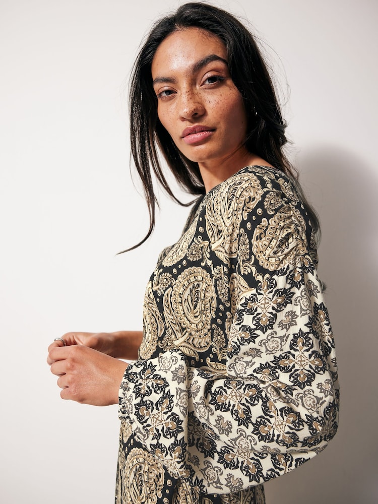 Black/Cream Summer Maxi Kaftan Dress - Image 3 of 7