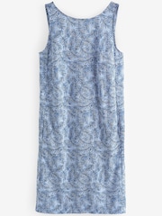 Blue/White Linen Blend Sleeveless Shift Dress - Image 5 of 6