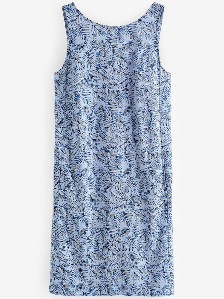 Blue/White Linen Blend Sleeveless Shift Dress - Image 5 of 6