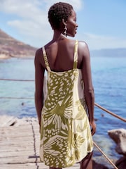 Green Leaf Print Mini Tie Front Summer Dress - Image 3 of 7