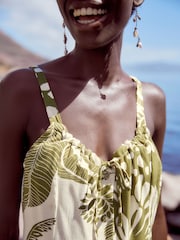 Green Leaf Print Mini Tie Front Summer Dress - Image 4 of 7