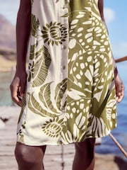 Green Leaf Print Mini Tie Front Summer Dress - Image 5 of 7