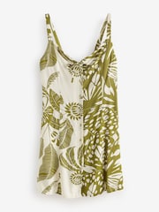 Green Leaf Print Mini Tie Front Summer Dress - Image 6 of 7