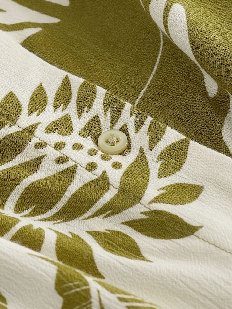 Green Leaf Print Mini Tie Front Summer Dress - Image 7 of 7
