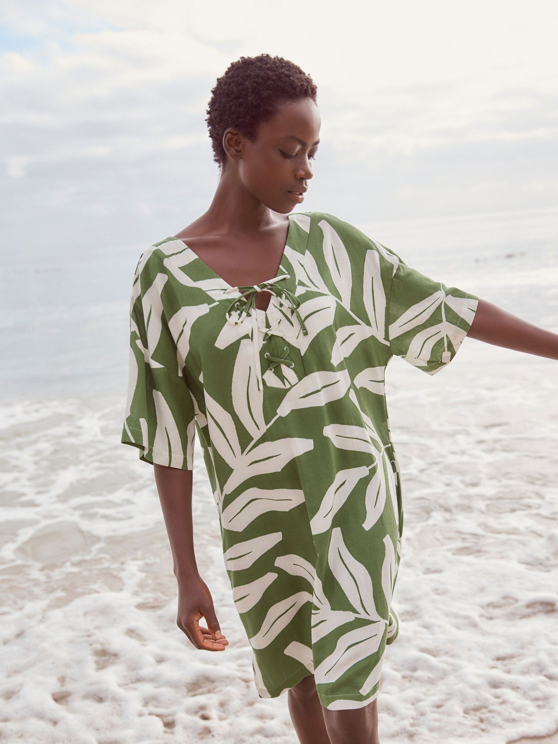 Buy Green White Oversized Cover Up Kaftan With Linen from Next Malaysia
