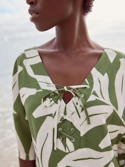 Green/White Oversized Cover Up Kaftan With Linen - Image 5 of 7