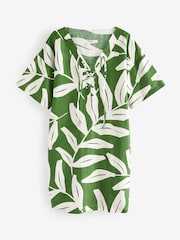 Green/White Oversized Cover Up Kaftan With Linen - Image 6 of 7