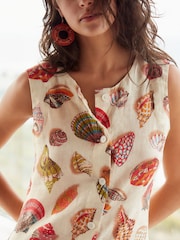 Ecru Premium 100% Linen Button Down Mini Dress - Image 4 of 7