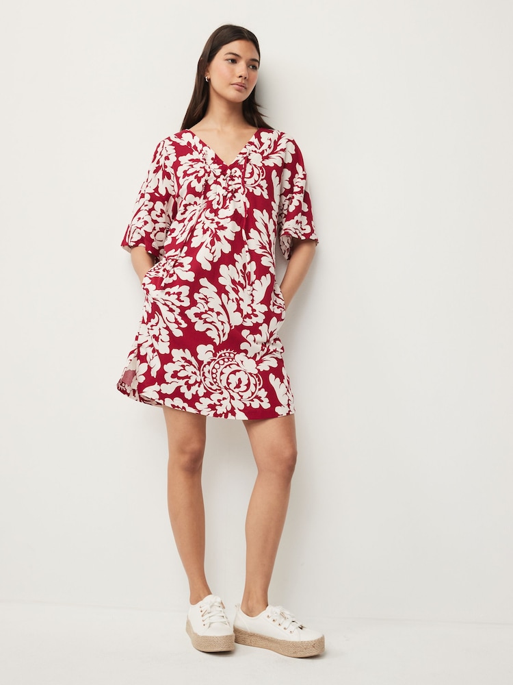 Red/Cream Oversized Cover Up Kaftan With Linen - Image 1 of 6