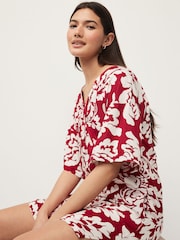 Red/Cream Oversized Cover Up Kaftan With Linen - Image 2 of 6