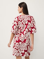 Red/Cream Oversized Cover Up Kaftan With Linen - Image 3 of 6
