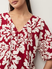 Red/Cream Oversized Cover Up Kaftan With Linen - Image 5 of 6