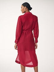 Red TENCEL™ Blend Belted Shirt Dress with Linen - Image 3 of 10