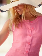 Pink Premium 100% Linen Button Down Mini Dress - Image 4 of 6