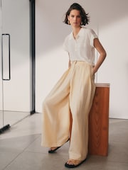 Cream Textured Wide Leg Trousers - Image 1 of 7