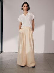 Cream Textured Wide Leg Trousers - Image 2 of 7