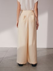 Cream Textured Wide Leg Trousers - Image 4 of 7