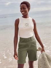 Khaki Green Chino Knee Length Shorts - Image 1 of 6