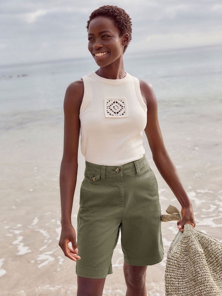 Khaki Green Chino Knee Length Shorts - Image 1 of 6