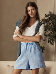 Blue 100% Linen Boy Shorts - Image 1 of 7