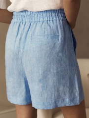 Blue 100% Linen Boy Shorts - Image 4 of 7