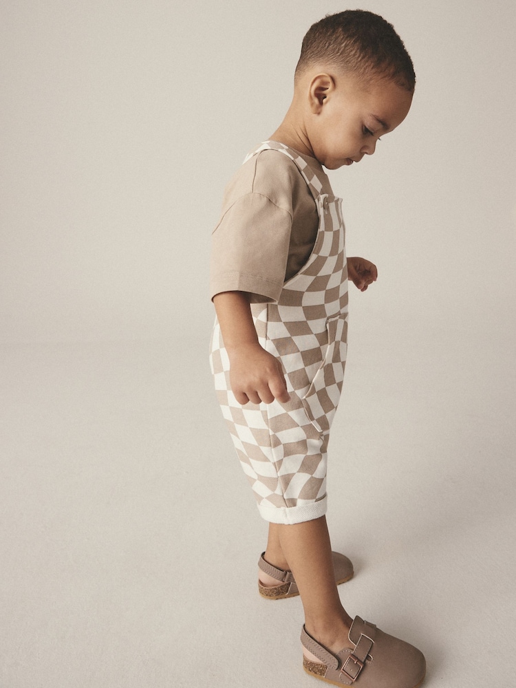 Stone Check 100% Cotton Dungaree & Short Sleeve T-Shirt Set (3mths-7yrs) - Image 1 of 4