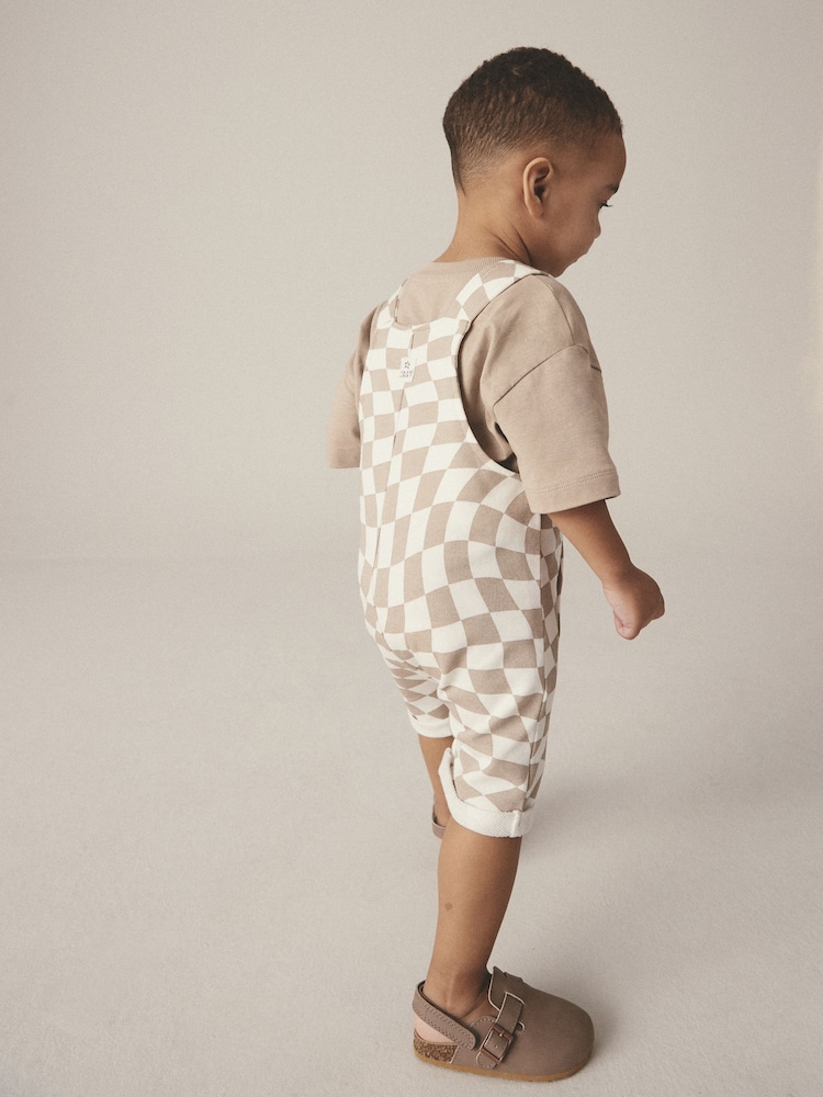 Stone Check 100% Cotton Dungaree & Short Sleeve T-Shirt Set (3mths-7yrs) - Image 2 of 4