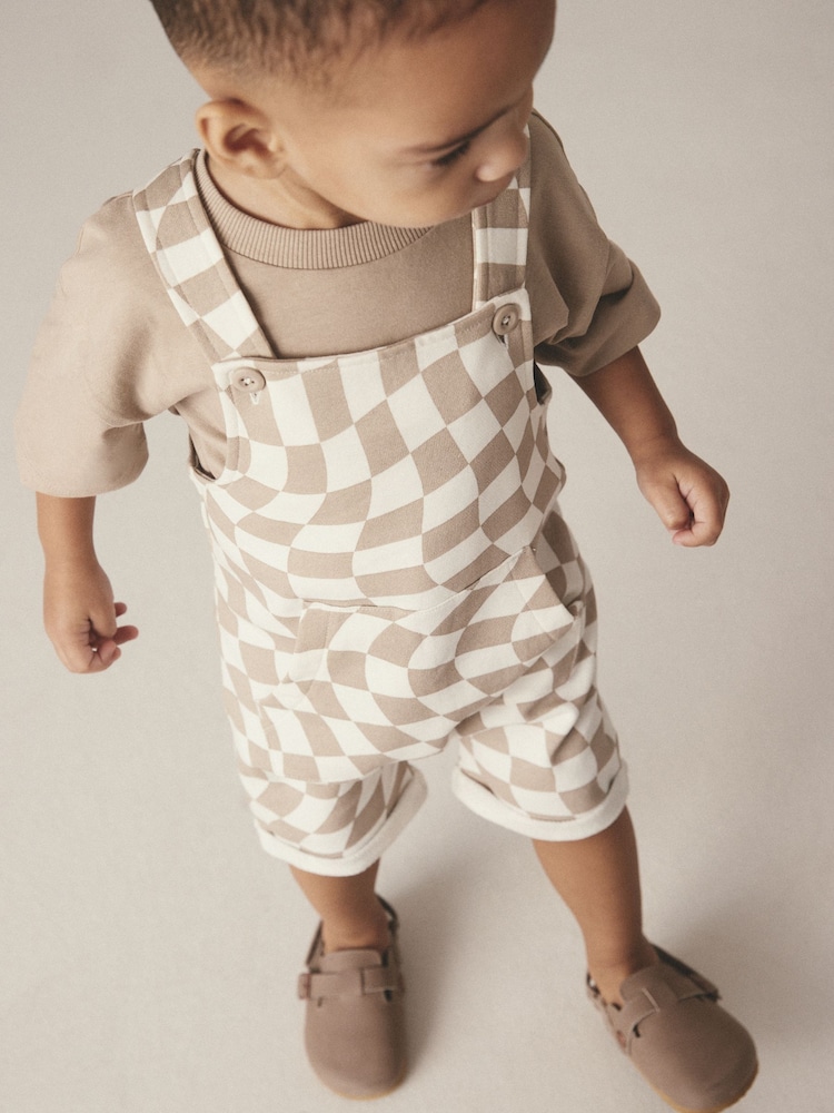 Stone Check 100% Cotton Dungaree & Short Sleeve T-Shirt Set (3mths-7yrs) - Image 4 of 4