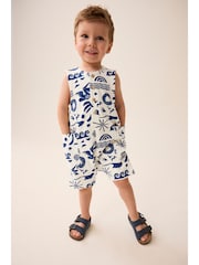 Cobalt Blue/Ecru All-Over Print 100% Cotton All-In-One (3mths-7yrs) - Image 2 of 7