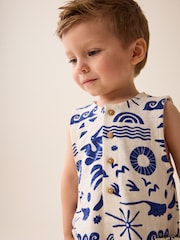 Cobalt Blue/Ecru All-Over Print 100% Cotton All-In-One (3mths-7yrs) - Image 4 of 7