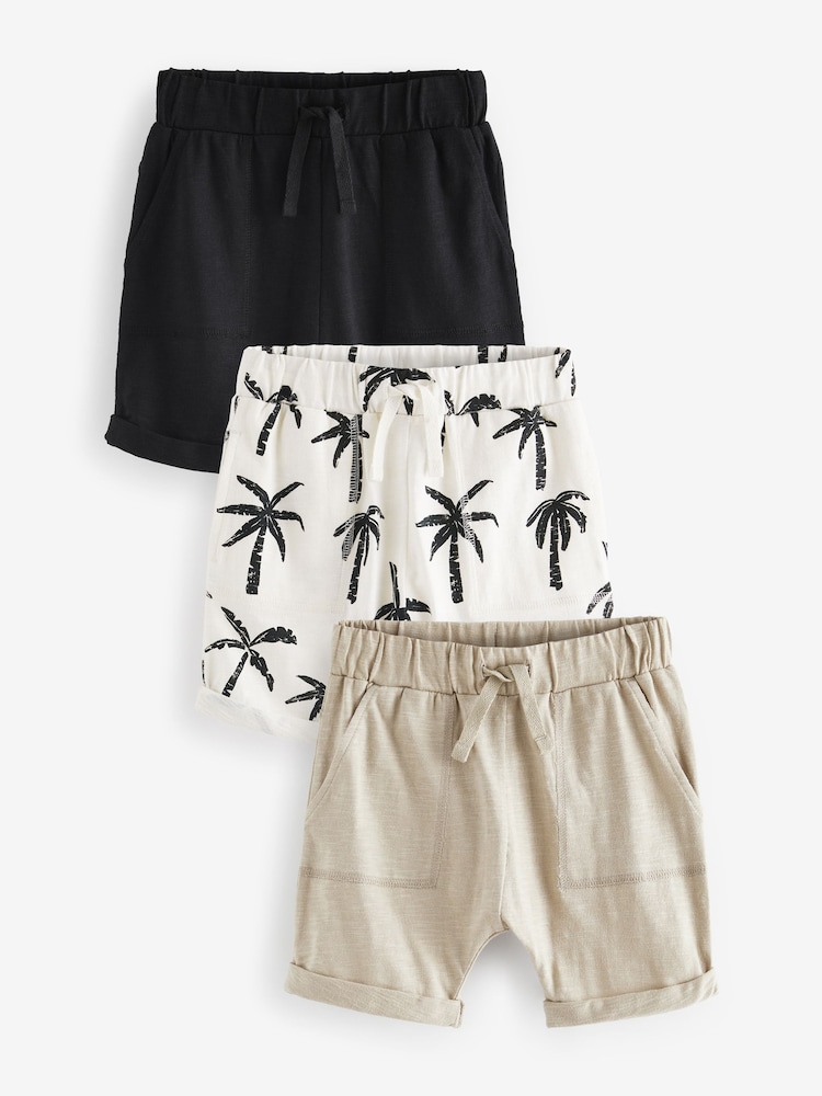Monochrome Palm Trees All-Over Print Lightweight 100% Cotton Jersey Shorts 3 Pack (3mths-7yrs) - Image 1 of 6