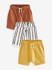 Ochre Yellow Stripe All-Over Print Lightweight 100% Cotton Jersey Shorts 3 Pack (3mths-7yrs) - Image 1 of 6