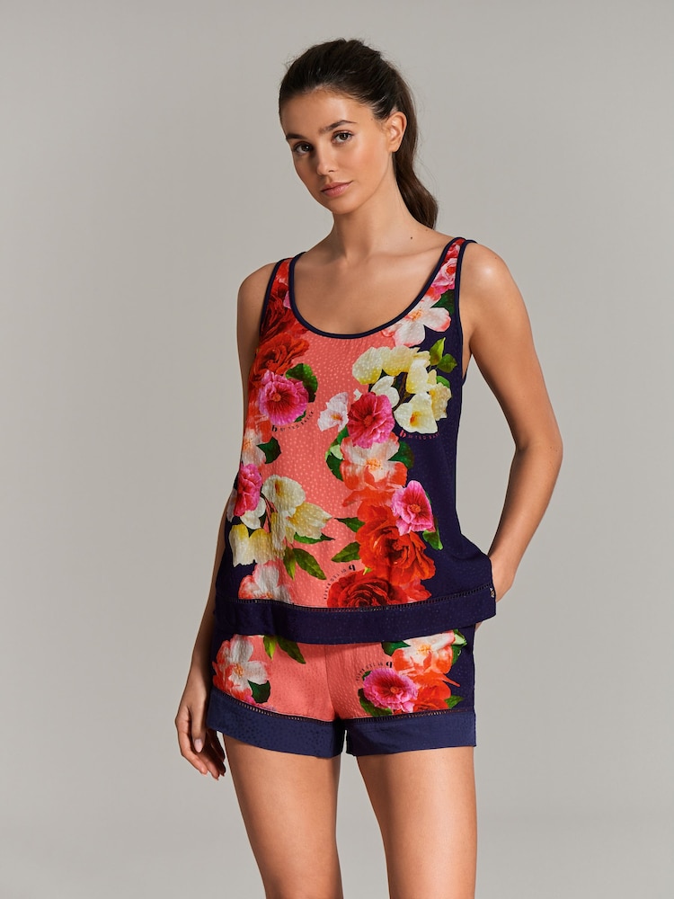 B by Ted Baker Coral/Blue Viscose Dobby Pyjama Shorts Set - Image 1 of 10 B by Ted Baker Coral/Blue Viscose Dobby Pyjama Shorts Set - Image 1 of 10