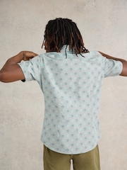 White Stuff Blue Daisy Tile Printed Short Sleeve Shirt - Image 2 of 7