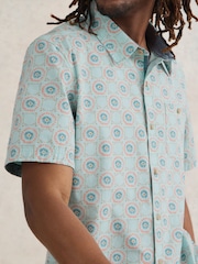White Stuff Blue Daisy Tile Printed Short Sleeve Shirt - Image 4 of 7