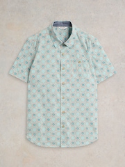 White Stuff Blue Daisy Tile Printed Short Sleeve Shirt - Image 5 of 7