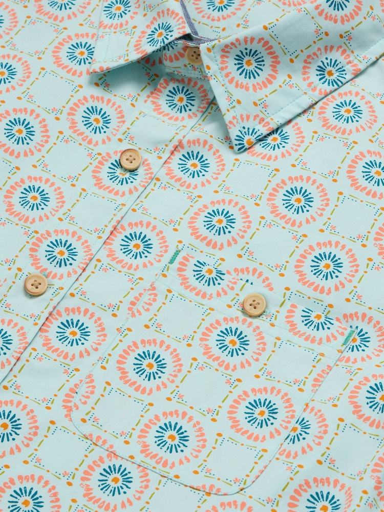 White Stuff Blue Daisy Tile Printed Short Sleeve Shirt - Image 7 of 7