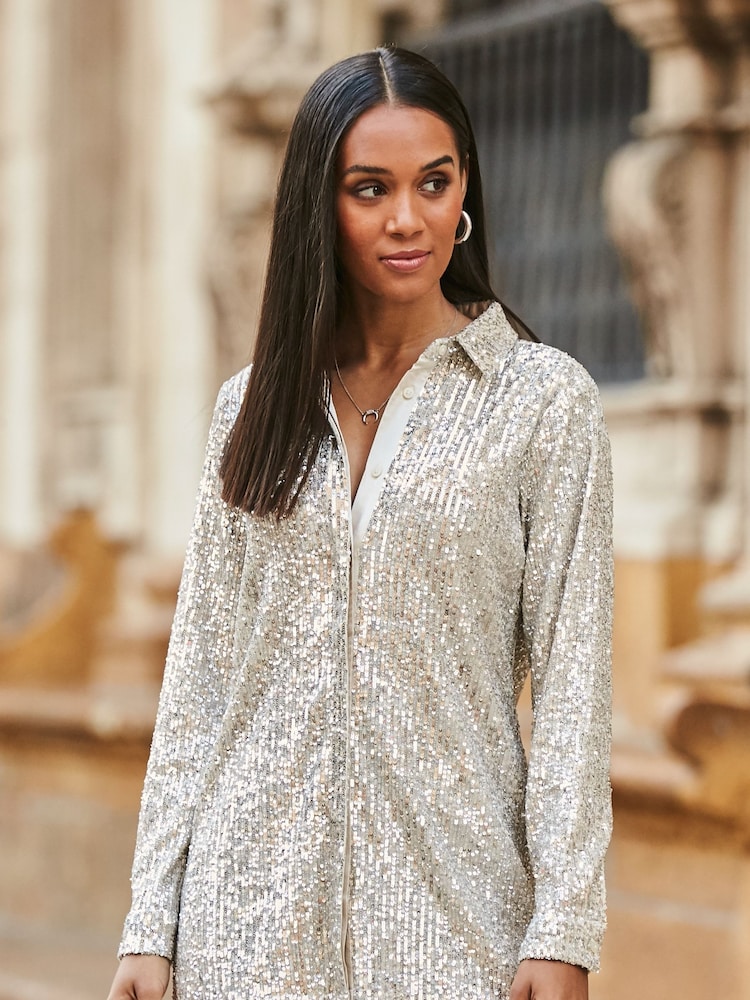 Sosandar Gold Sequin Shirt - Image 1 of 3