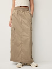 Khaki Green Lightweight Cargo Midi Skirt - Image 1 of 6